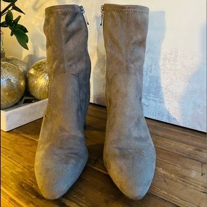 Franco Sarto Taupe Faux Suede Block Heel Ankle Boot